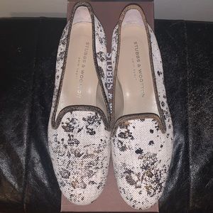 Stubbs & Wootton White Needlepoint Loafers Size 8